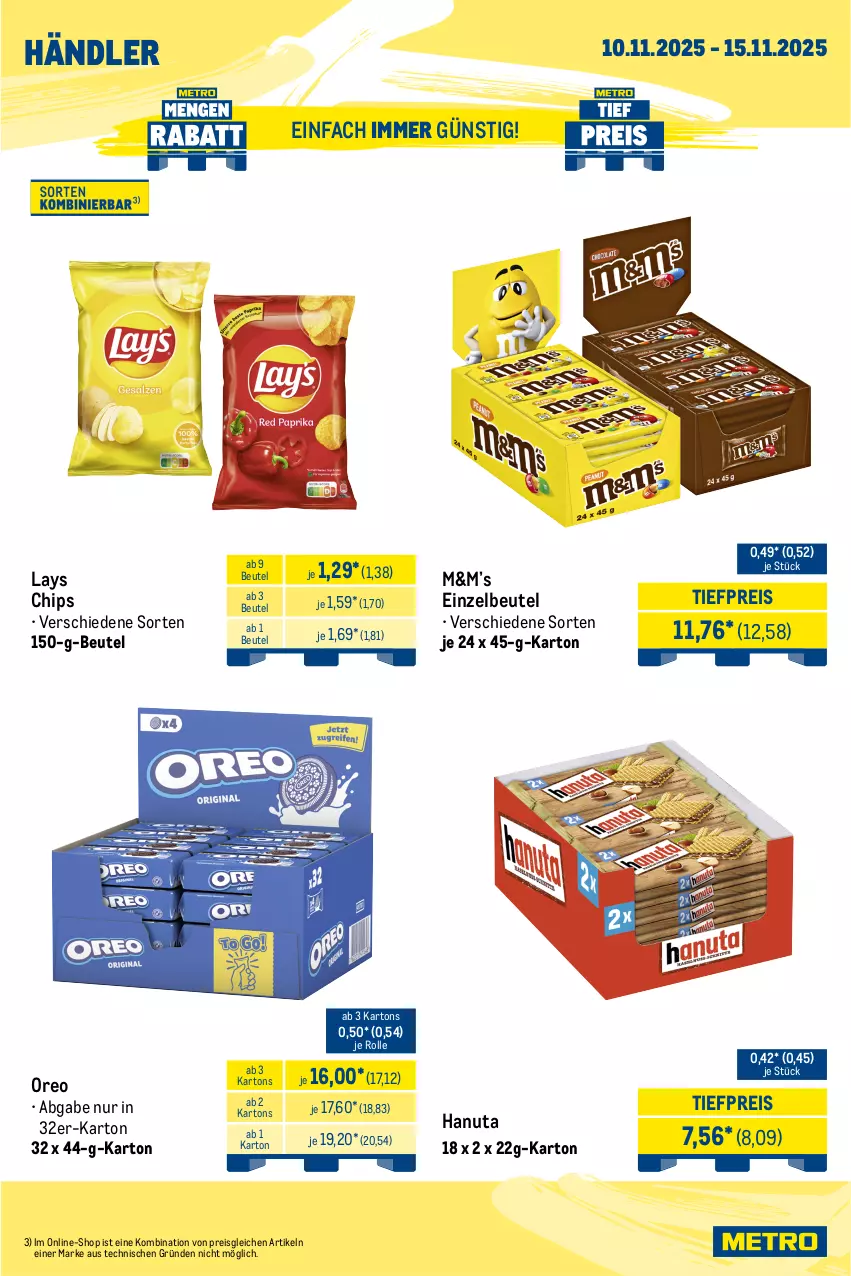 Aktueller Prospekt Metro - Wochen-Angebote Händler - von 10.11 bis 15.11.2025 - strona 2 - produkty: beutel, chips, eis, eistee, flasche, getränk, getränke, hanuta, kakao, lays, lipton, milch, monster, Monster Energy, oreo, Palette, Paula, paulaner, reis, Spezi, tee, Ti, tiefpreis