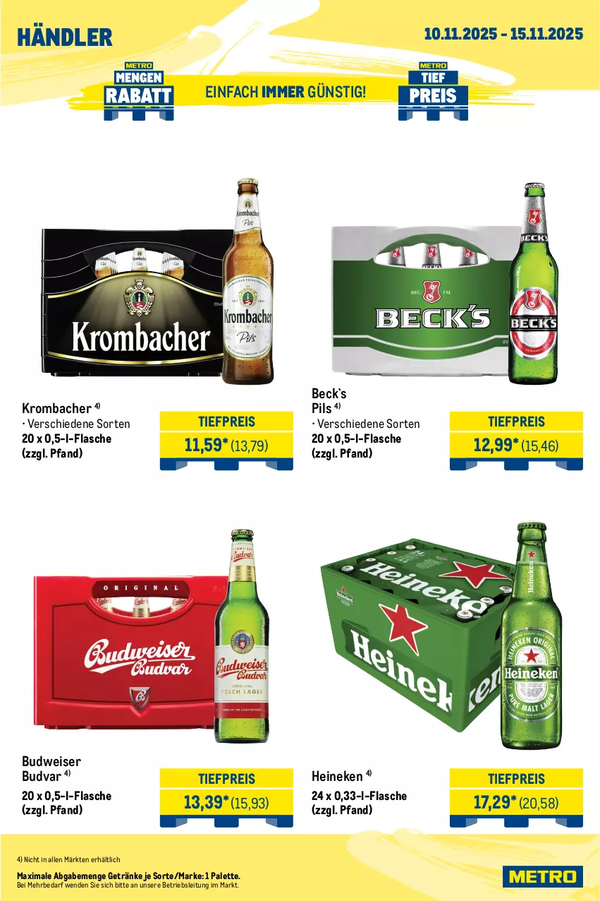Aktueller Prospekt Metro - Wochen-Angebote Händler - von 10.11 bis 15.11.2025 - strona 5 - produkty: auto, budweiser, cola, eis, flasche, getränk, getränke, heineken, krombache, krombacher, LG, natur, natura, Palette, pils, reis, Ti, tiefpreis, tisch