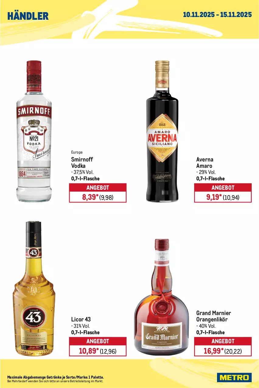 Aktueller Prospekt Metro - Wochen-Angebote Händler - von 10.11 bis 15.11.2025 - strona 6 - produkty: alkohol, amaro, angebot, auer, averna, ecco, eis, flasche, freixenet, frucht, fruchtsecco, getränk, getränke, Glühwein, honig, Kinder, kirsch, kirsche, kirschen, licor, licor 43, likör, mango, mangos, Metro, metro gastro, ohne alkohol, orange, orangen, Palette, pfirsich, reis, rotkäppchen, rotwein, Schal, Schale, sekt, smirnoff, Ti, vodka, wein, zitrone, zitronen