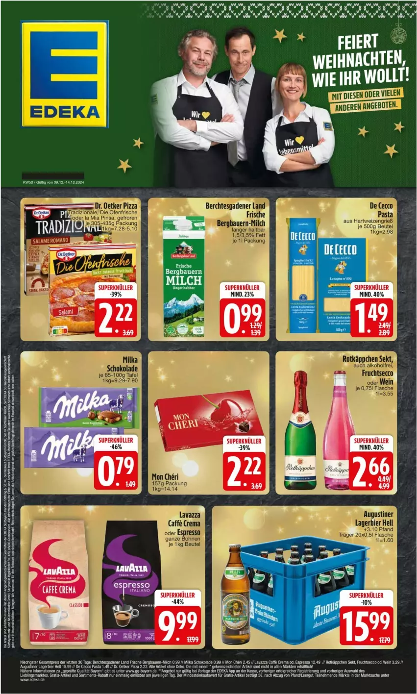 Aktueller Prospekt Edeka - Prospekte - von 09.12 bis 14.12.2024 - strona 1 - produkty: angebot, angebote, auer, bier, De Cecco, Dr. Oetker, ecco, espresso, frucht, fruchtsecco, Lagerbier, milch, pasta, pizza, rotkäppchen, sekt, tee, Ti, wein, ZTE