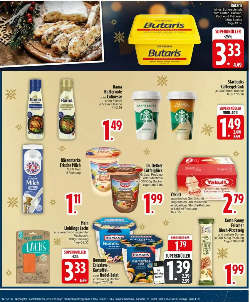 Aktueller Prospekt Edeka - Prospekte - von 09.12 bis 14.12.2024 - strona 10 - produkty: bärenmarke, Becher, butter, Coleslaw, culinesse, Dr. Oetker, eis, fisch, frische milch, Germ, getränk, grütze, homann, kaffee, kartoffel, lachs, latte, LG, Löffel, milch, milchreis, nudel, ohne palmöl, pizza, Pizzateig, pudding, rama, reis, salat, starbucks, tante fanny, Ti