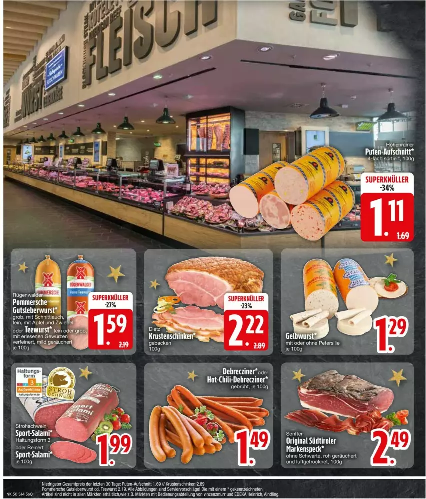 Aktueller Prospekt Edeka - Prospekte - von 09.12 bis 14.12.2024 - strona 16 - produkty: Abtei, apfel, aufschnitt, debrecziner, deka, eis, ente, gin, Krustenschinken, pute, reis, salami, schinken, Speck, Sport, südtiroler, Ti, ZTE, zwiebel