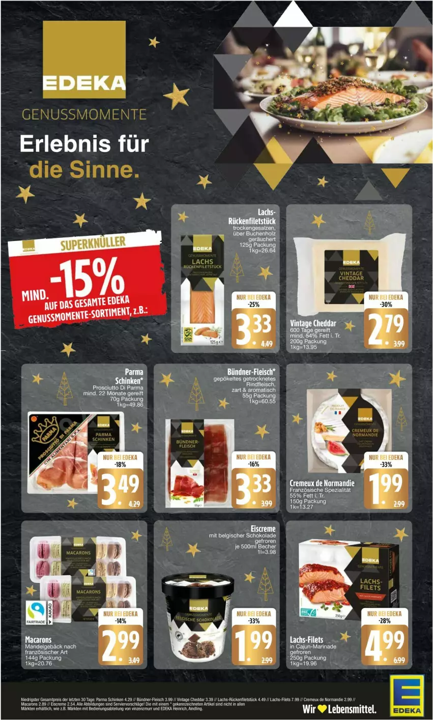 Aktueller Prospekt Edeka - Prospekte - von 09.12 bis 14.12.2024 - strona 2 - produkty: cheddar, creme, deka, eis, eiscreme, filet, filets, fleisch, lachs, LG, mac, Macarons, mandel, marinade, reis, schinken, schoko, schokolade, Ti, ZTE