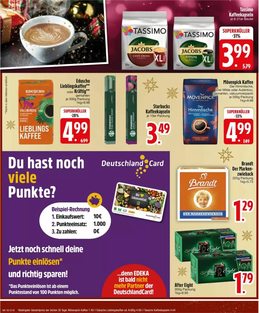 Aktueller Prospekt Edeka - Prospekte - von 09.12 bis 14.12.2024 - strona 20 - produkty: after eight, beutel, deka, deutschland card, eduscho, eis, kaffee, kaffeekapseln, mövenpick, mövenpick kaffee, reis, sim, starbucks, tassimo, tee, Ti, ZTE