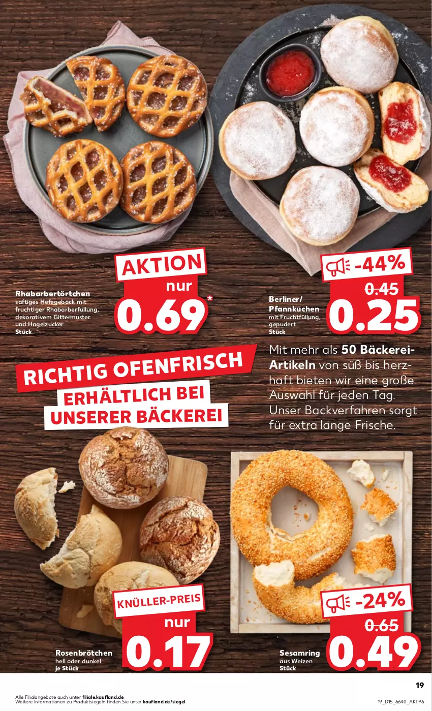 Aktueller Prospekt Kaufland - Prospekt - von 11.04 bis 17.04.2024 - strona 19 - produkty: angebot, angebote, berliner, brötchen, eis, frucht, Hefe, kuchen, mit frucht, Pfannkuchen, rhabarber, ring, rosen, saft, sesam, Sesamring, Ti, Törtchen, zucker