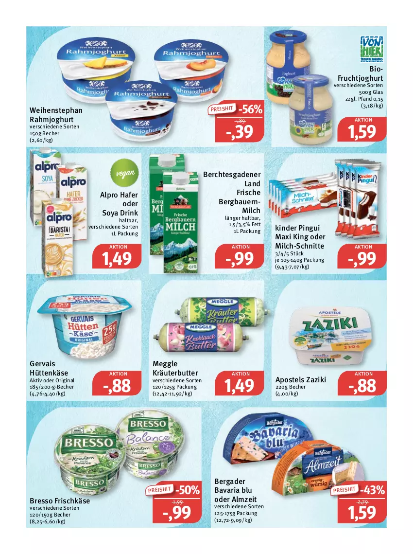 Aktueller Prospekt Feneberg - Prospekte - von 02.06 bis 04.06.2022 - strona 7 - produkty: alpro, apostels, auer, Bau, Bauer, bavaria blu, Becher, bergader, bio, bresso, butter, drink, eis, frischkäse, frucht, fruchtjoghurt, gervais, gin, hafer, joghur, joghurt, Käse, Kinder, kinder pingui, kräuter, kräuterbutter, meggle, milch, milch-schnitte, pingui, rahmjoghurt, reis, Ria, soya, Ti, weihenstephan, zaziki