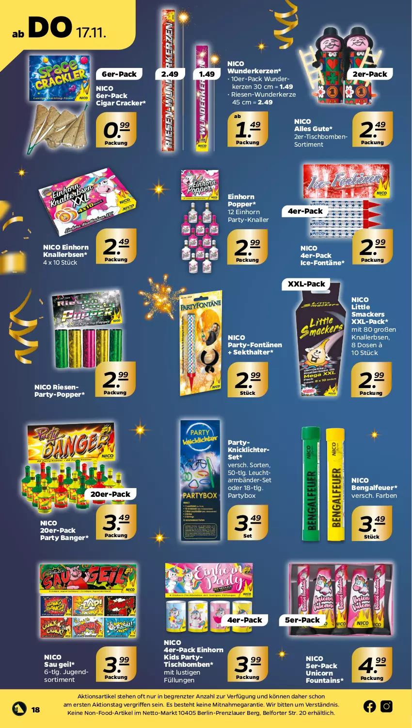 Aktueller Prospekt Netto - Woche 46 - von 14.11 bis 19.11.2022 - strona 18 - produkty: auer, cracker, erbsen, kerze, Knallerbsen, Knicklicht, LG, Lusti, mac, Popp, sekt, Ti, tisch, Tischbomben, ZTE