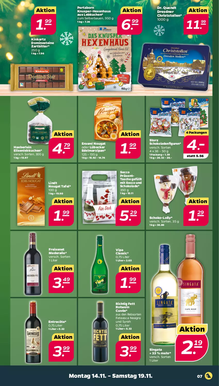 Aktueller Prospekt Netto - Woche 46 - von 14.11 bis 19.11.2022 - strona 7 - produkty: Bau, cuvée, Dominosteine, ecco, Edelmarzipan, entrecôte, freixenet, kuchen, Lebkuchen, lindt, Lübecker, marzipan, rotwein, schoko, schokolade, schokoladen, Stollen, Tasche, Ti, wein