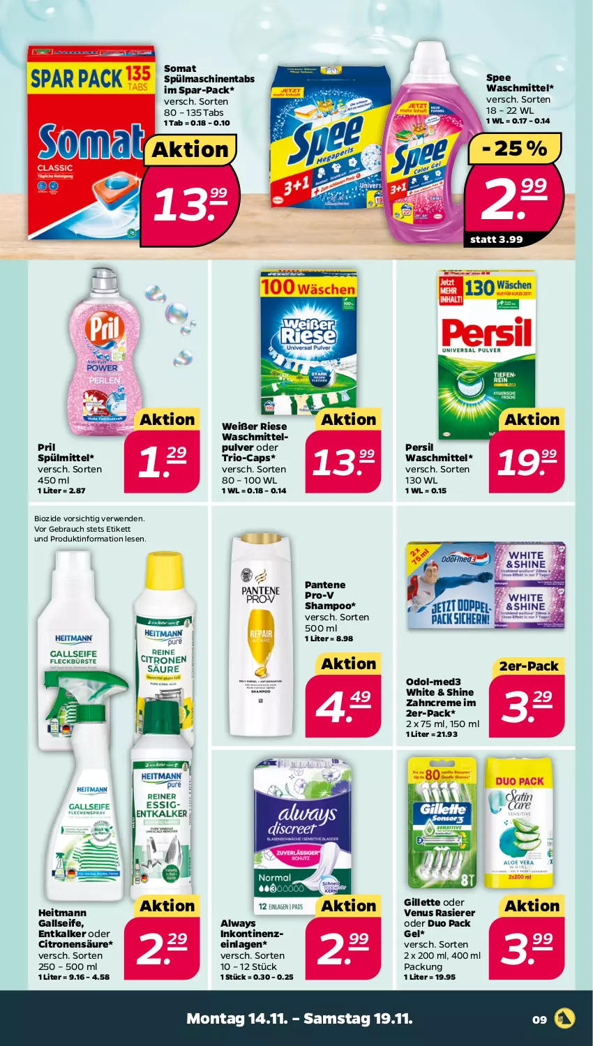 Aktueller Prospekt Netto - Woche 46 - von 14.11 bis 19.11.2022 - strona 9 - produkty: Alwa, Always, bio, Cap, creme, entkalker, gillette, heitmann, Odol, pantene, pantene pro-v, persil, persil waschmittel, pril, pro-v, rasierer, Rauch, rwe, Seife, shampoo, somat, spee, spülmaschinen, spülmaschinentabs, spülmittel, Ti, venus, waschmittel, zahncreme