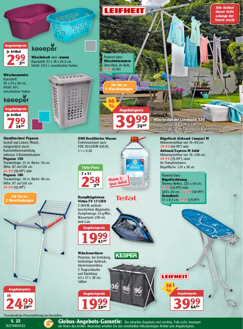 Aktueller Prospekt Globus - Prospekte - von 28.02 bis 05.03.2022 - strona 24 - produkty: angebot, angebote, angebotspreis, asus, Brei, bügel, Bügeleisen, bügeltisch, dampfbügeleisen, eis, elle, Klammern, korb, lamm, Laufen, leine, Mantel, Nimm 2, reis, teller, Ti, tiefst-preis, Tiere, tisch, Trockner, Wanne, wäschekorb, wasser, wassertank