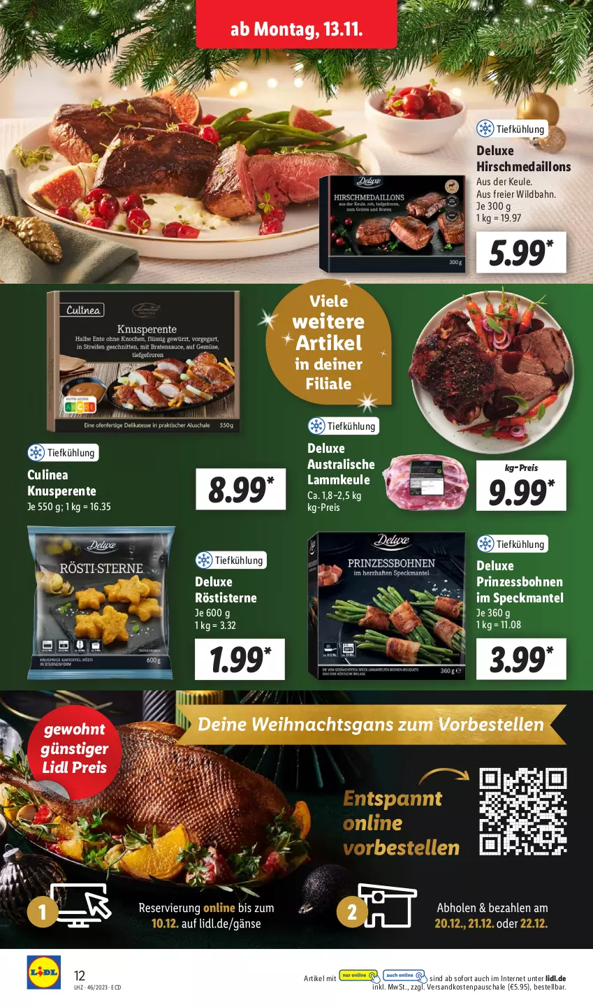 Aktueller Prospekt Lidl - Aktionsprospekt - von 13.11 bis 18.11.2023 - strona 16 - produkty: aust, bohne, bohnen, eier, eis, ente, lamm, lammkeule, Mantel, medaillons, ndk, prinzessbohnen, reis, Schal, Schale, Speck, Ti, Wild