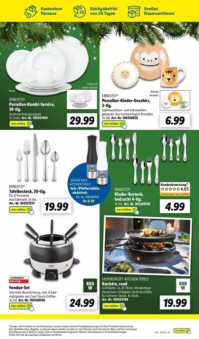 Aktueller Prospekt Lidl - Aktionsprospekt - von 13.11 bis 18.11.2023 - strona 53 - produkty: auer, besteck, edelstahl, elle, ernesto, Fondue, gabel, geschirr, grill, grillfläche, grillplatte, Kinder, latte, LG, mikrowelle, pfeffer, Pfeffermühle, Ria, salz, silvercrest, spülmaschinen, Ti, weck