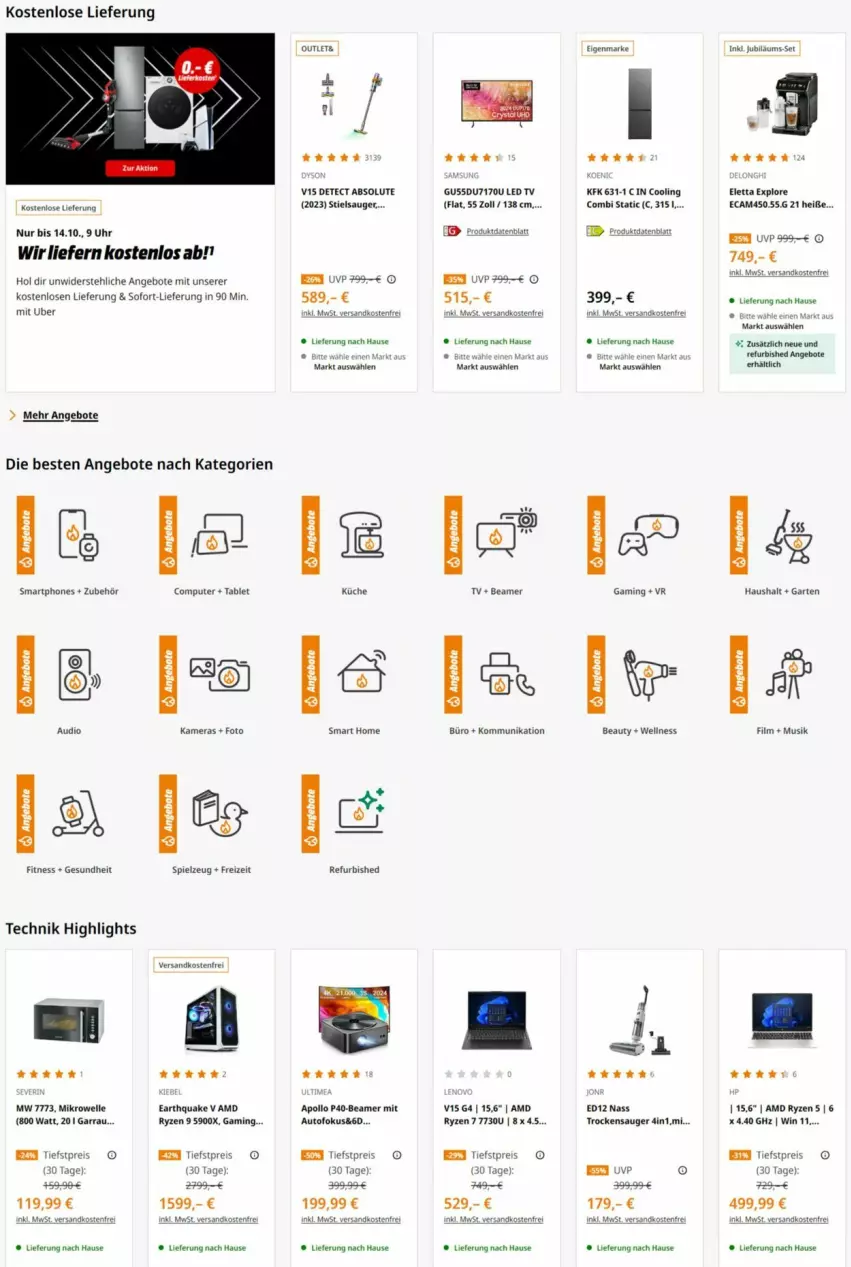 Aktueller Prospekt Saturn - Prospekte - von 01.10 bis 08.10.2024 - strona 1 - produkty: angebot, angebote, auto, cin, computer, eis, elle, Garten, Gesundheit, Jubiläums, kamera, Kameras, küche, led tv, mikrowelle, ndk, pute, reis, ryzen, spielzeug, ssd, Stielsauger, tablet, Ti, Trockensauger, uhr, versandkostenfrei