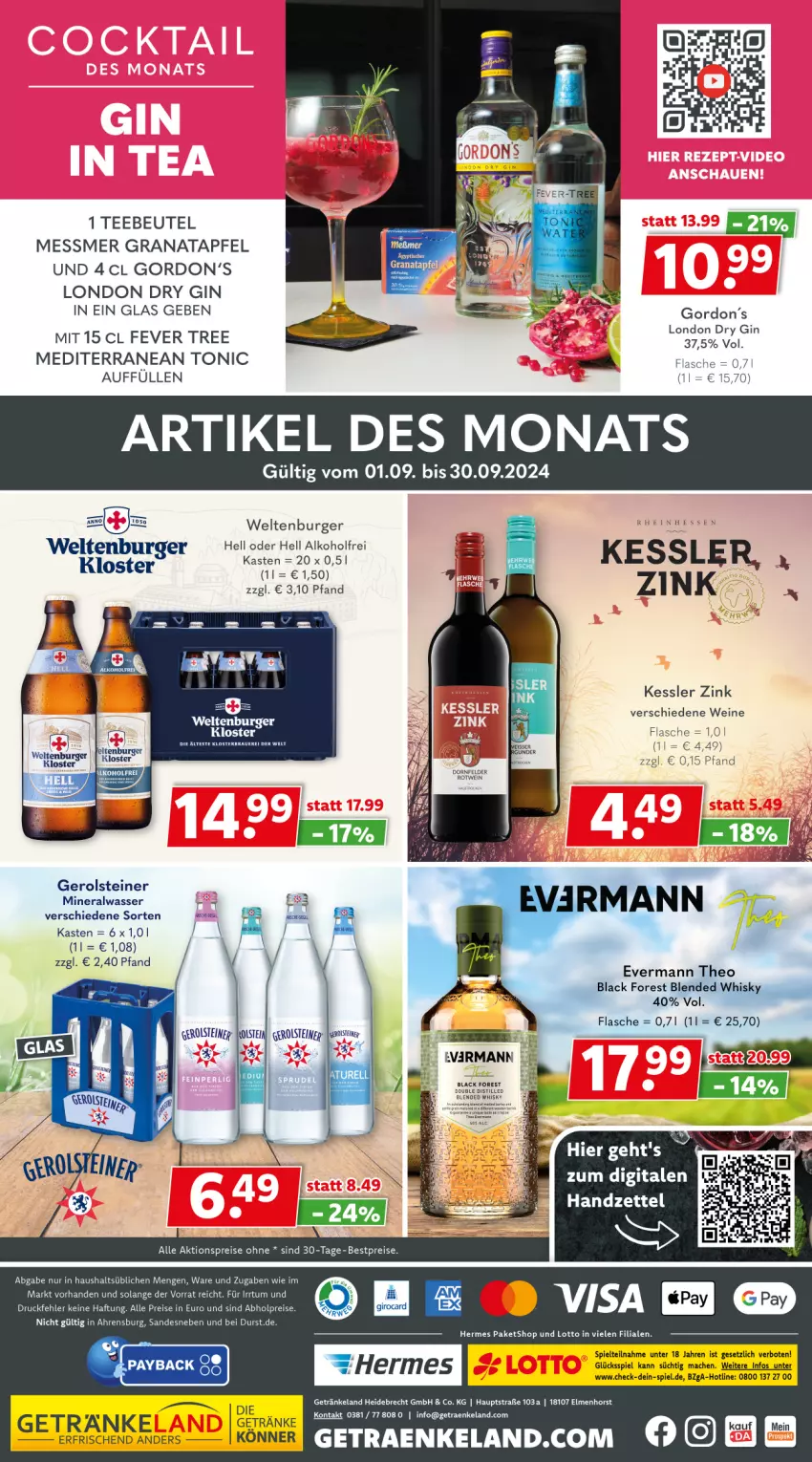 Aktueller Prospekt Getraenkeland - von 02.09 bis 14.09.2024 - strona 10 - produkty: abholpreise, aktionspreis, Alwa, apfel, auer, bestpreis, bestpreise, beutel, black forest, burger, dry gin, eis, Elan, flasche, gerolsteine, gerolsteiner, getränk, getränke, gin, gordon, Gordon’s, grana, granatapfel, lack, london dry, london dry gin, mac, mineralwasser, Rana, reis, rotwein, steiner, tee, Teebeutel, Ti, tonic, wasser, wein, weine, whisky