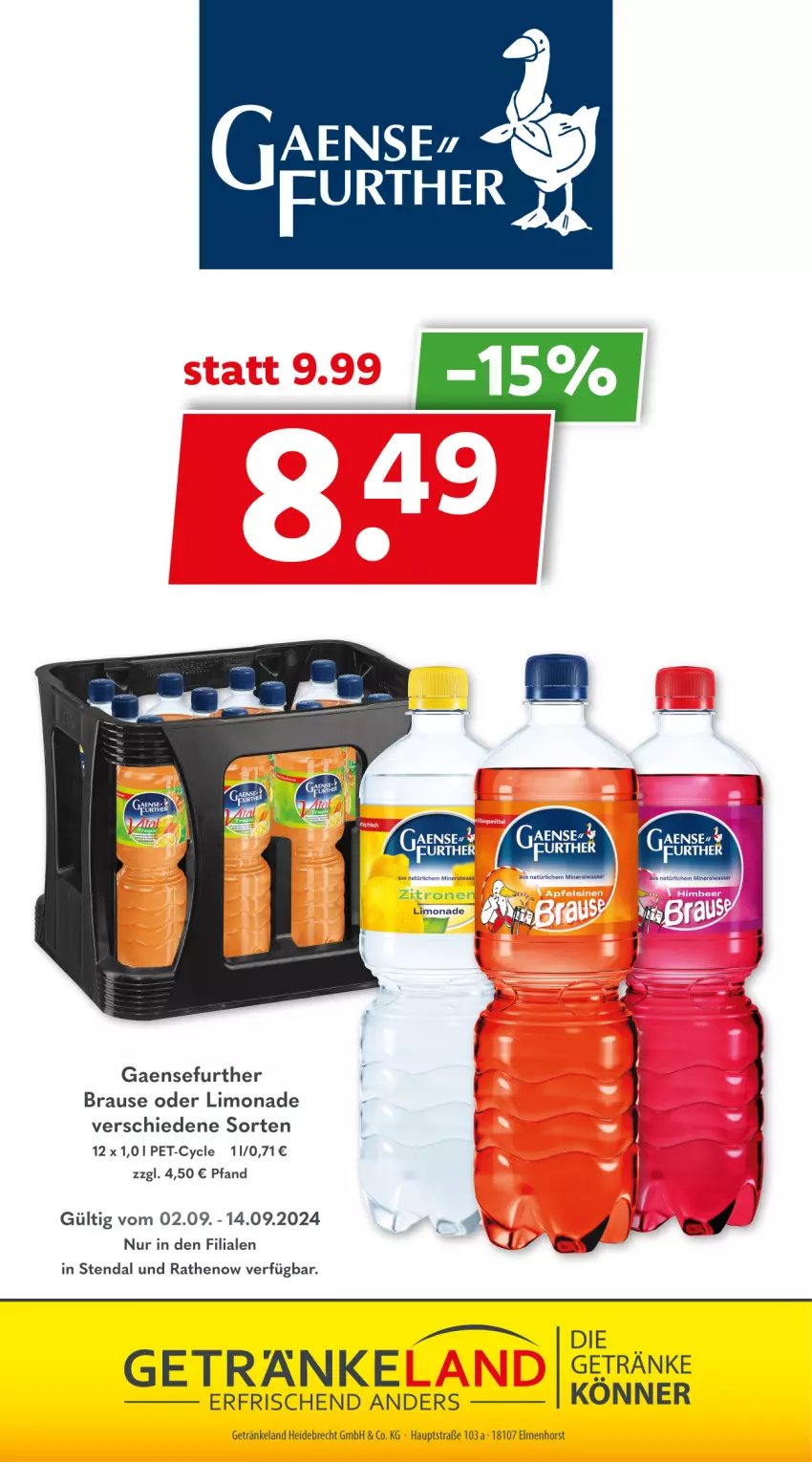 Aktueller Prospekt Getraenkeland - von 02.09 bis 14.09.2024 - strona 14 - produkty: brause, Elan, getränk, getränke, limo, limonade, Ti, zitrone