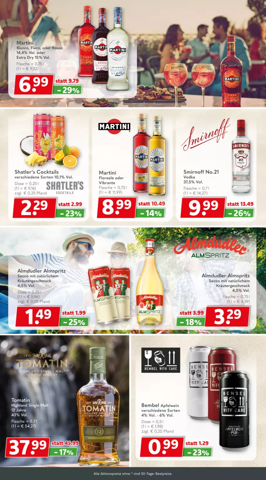 Aktueller Prospekt Getraenkeland - von 02.09 bis 14.09.2024 - strona 8 - produkty: aktionspreis, almdudler, apfel, apfelwein, bestpreis, bestpreise, bett, cocktail, cocktails, ecco, eis, flasche, kräuter, loreal, mac, martini, reis, smirnoff, Ti, Tomatin, wein