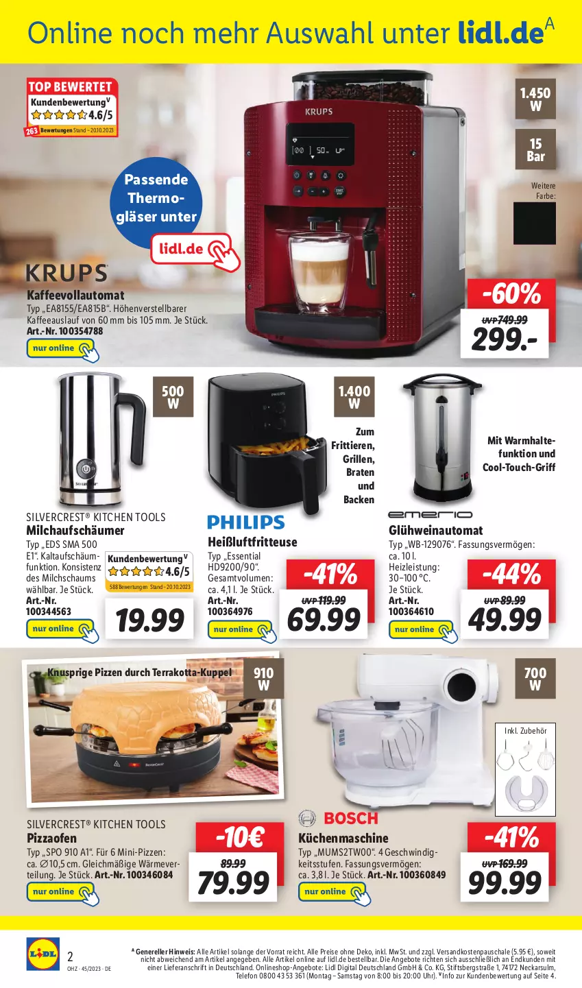 Aktueller Prospekt Lidl - Wochen-Highlights im Onlineshop - von 06.11 bis 12.11.2023 - strona 4 - produkty: angebot, angebote, auto, braten, eis, elle, fritteuse, Gläser, Glühwein, grill, Heißluftfritteuse, kaffee, kaffeevollautomat, küche, Küchen, küchenmaschine, milch, milchaufschäumer, ndk, Ofen, pizza, Pizzaofen, reis, rel, Schal, Schale, silvercrest, telefon, Thermogläser, Ti, Tiere, uhr, wein