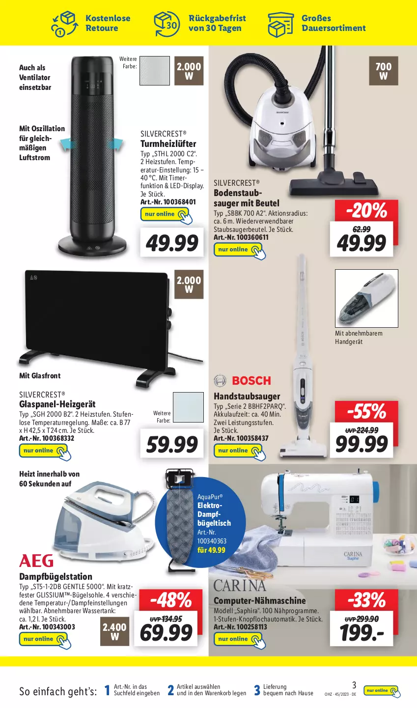 Aktueller Prospekt Lidl - Wochen-Highlights im Onlineshop - von 06.11 bis 12.11.2023 - strona 5 - produkty: akku, aqua, AquaPur, auer, auto, beutel, bodenstaubsauger, bügel, Bügelstation, bügeltisch, computer, dampfbügelstation, dell, eis, Elektro, gliss, handstaubsauger, HP, korb, Mode, Nähmaschine, pute, rwe, silvercrest, staubsauger, staubsaugerbeutel, Ti, timer, tisch, ventilator, wasser, wassertank