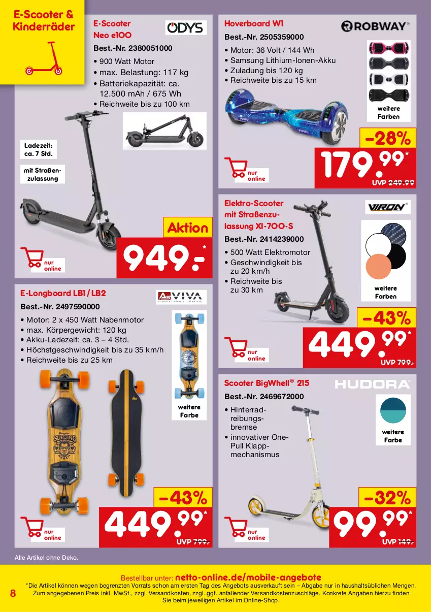 Aktueller Prospekt Netto Marken-Discount - Online-SonderangeboteMobilität - von 27.04 bis 31.07.2023 - strona 8 - produkty: akku, angebot, angebote, batterie, eis, Elektro, Kinder, Longboard, ndk, reis, ring, Samsung, scooter, Ti, ZTE