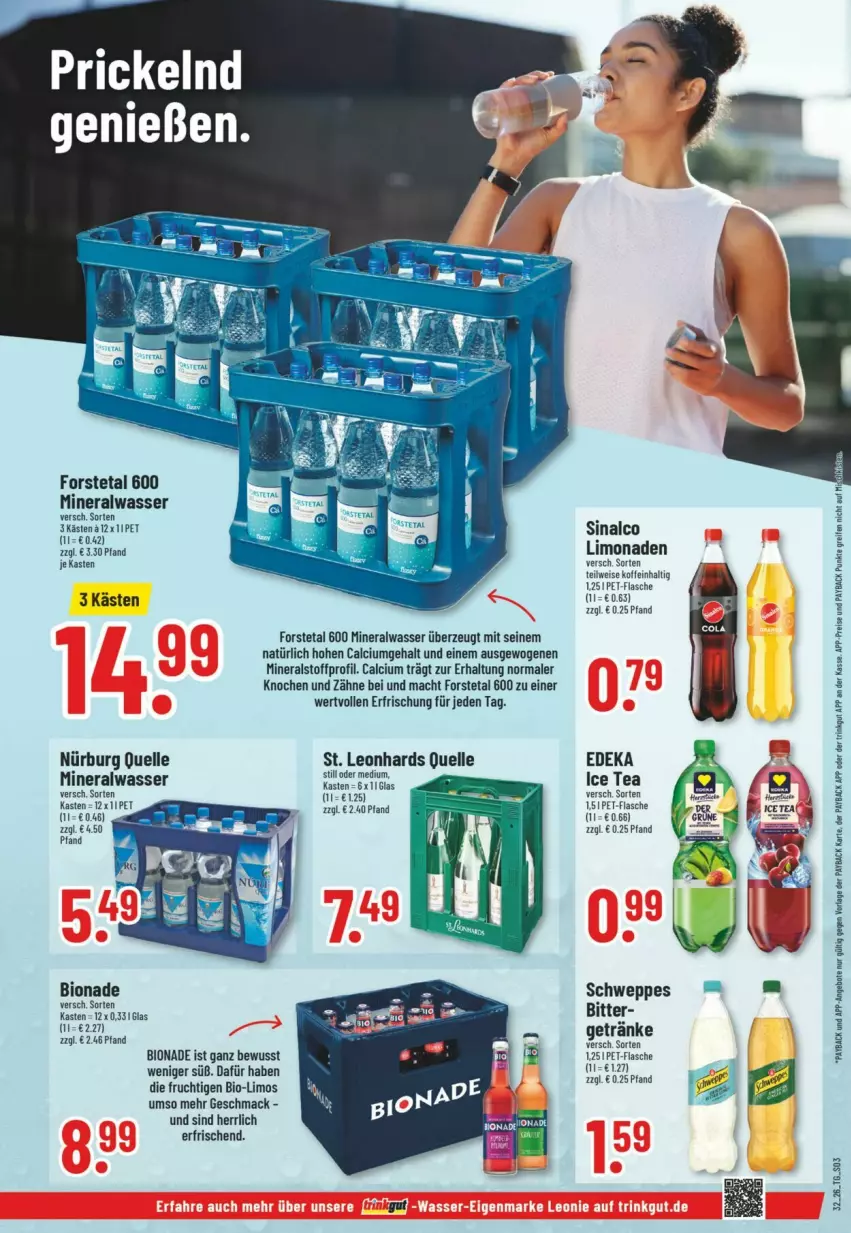 Aktueller Prospekt Trinkgut - Prospekte - von 02.08 bis 08.08.2026 - strona 3 - produkty: Alwa, angebot, angebote, bio, bionade, Calcium, deka, eis, elle, flasche, Forstetal, frucht, getränk, getränke, ice tea, limo, limonade, limonaden, mac, mineralwasser, payback, pet-flasche, reifen, reis, schweppes, sinalco, Ti, wasser