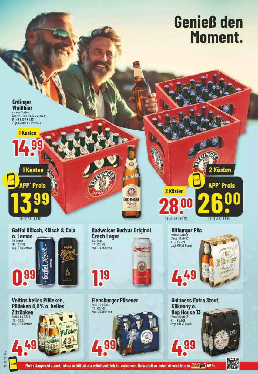 Aktueller Prospekt Trinkgut - Prospekte - von 02.08 bis 08.08.2026 - strona 4 - produkty: bier, bitburger, bitburger pils, budweiser, burger, cola, eis, elle, erdinger, flensburger, gin, Guinness, Kilkenny, pils, pilsener, Ti, veltins
