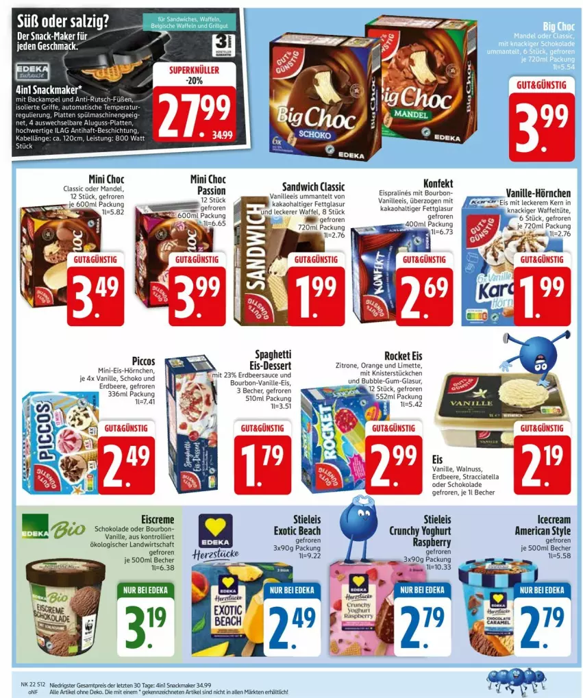 Aktueller Prospekt Edeka - Prospekte - von 26.05 bis 31.05.2025 - strona 14 - produkty: ACC, Becher, beere, bio, bourbon, creme, dessert, eis, eiscreme, erdbeere, grill, hörnchen, kakao, latte, LG, limette, mandel, Mantel, Mett, nuss, orange, reis, sandwich, schoko, schokolade, snack, spaghetti, spülmaschinen, stieleis, Ti, trolli, vanille, waffeln, walnuss, Yo, yoghurt, zitrone, ZTE