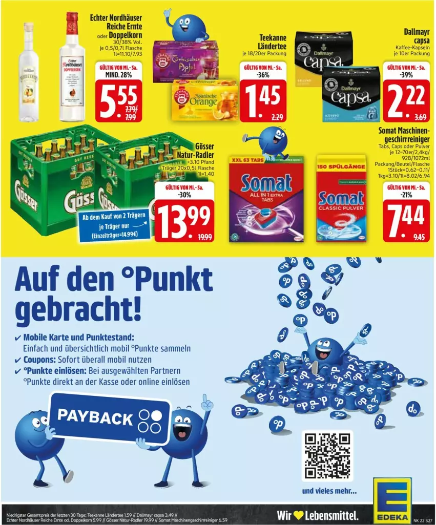 Aktueller Prospekt Edeka - Prospekte - von 26.05 bis 31.05.2025 - strona 29 - produkty: beutel, Cap, coupon, coupons, dallmayr, dallmayr capsa, doppelkorn, eis, flasche, geschirr, gösser, kaffee, kaffee-kapseln, korn, Ländertee, lebensmittel, natur, radler, reiniger, reis, somat, tee, teekanne, Zelt, ZTE