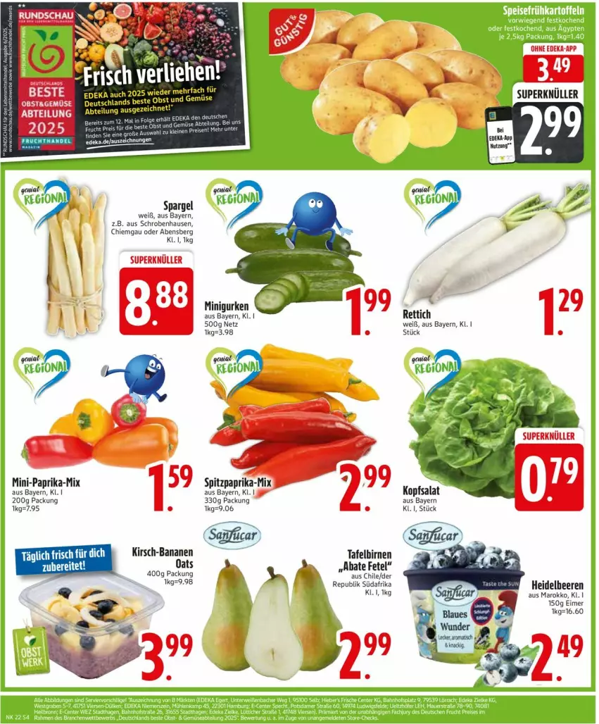 Aktueller Prospekt Edeka - Prospekte - von 26.05 bis 31.05.2025 - strona 6 - produkty: Abtei, banane, bananen, beere, beeren, Birnen, deka, eimer, gurke, gurken, heidelbeere, heidelbeeren, kirsch, kopfsalat, obst, paprika, Rettich, salat, spargel, Spitzpaprika, tafelbirnen, Ti