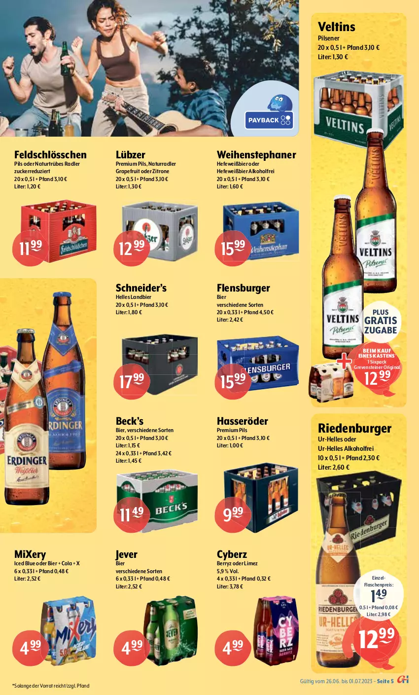 Aktueller Prospekt Getraenke Hoffmann - Prospekte - von 26.06 bis 01.07.2023 - strona 5 - produkty: alkohol, Astra, auer, berliner, berliner kindl, bier, burger, cola, corona, desperados, eis, elle, erde, erdinger, flasche, flensburger, getränk, getränke, gewinnspiel, gin, grapefruit, grevensteiner, hacker pschorr, hasseröder, Hefe, jever, kellerbier, krombache, krombacher, kühlschrank, LG, Lübzer, mac, mais, Mixer, mixery, mönchshof, natur, oder radler, pils, pilsener, pilsner, premium pils, radler, reis, Rostocker, Schrank, Spaten, Spiele, steiner, tequila, Ti, veltins, veltins pilsener, weck, weihenstephan, zitrone, zucker