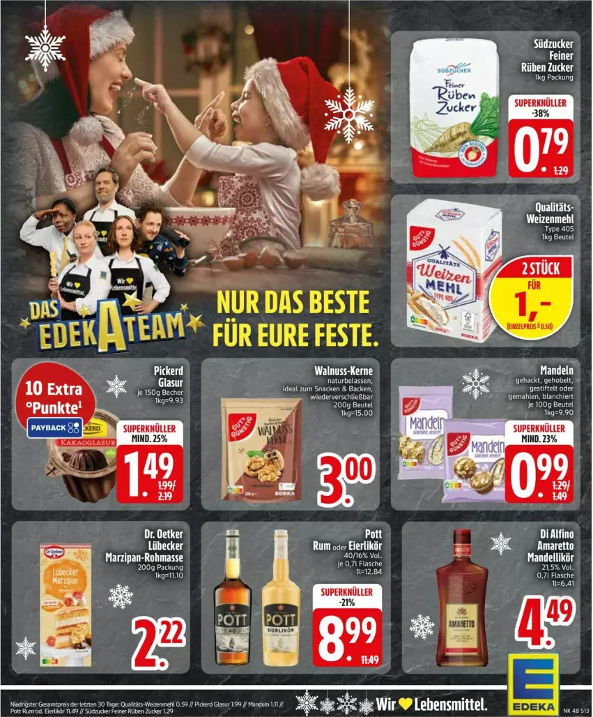 Aktueller Prospekt Edeka - Prospekte - von 24.11 bis 29.11.2025 - strona 15 - produkty: aldi, Amaretto, beutel, dell, eier, eierlikör, likör, Lübecker, mandel, mandeln, marzipan, natur, nuss, rum, snack, stifte, südzucker, Ti, torte, type 405, walnuss, zucker