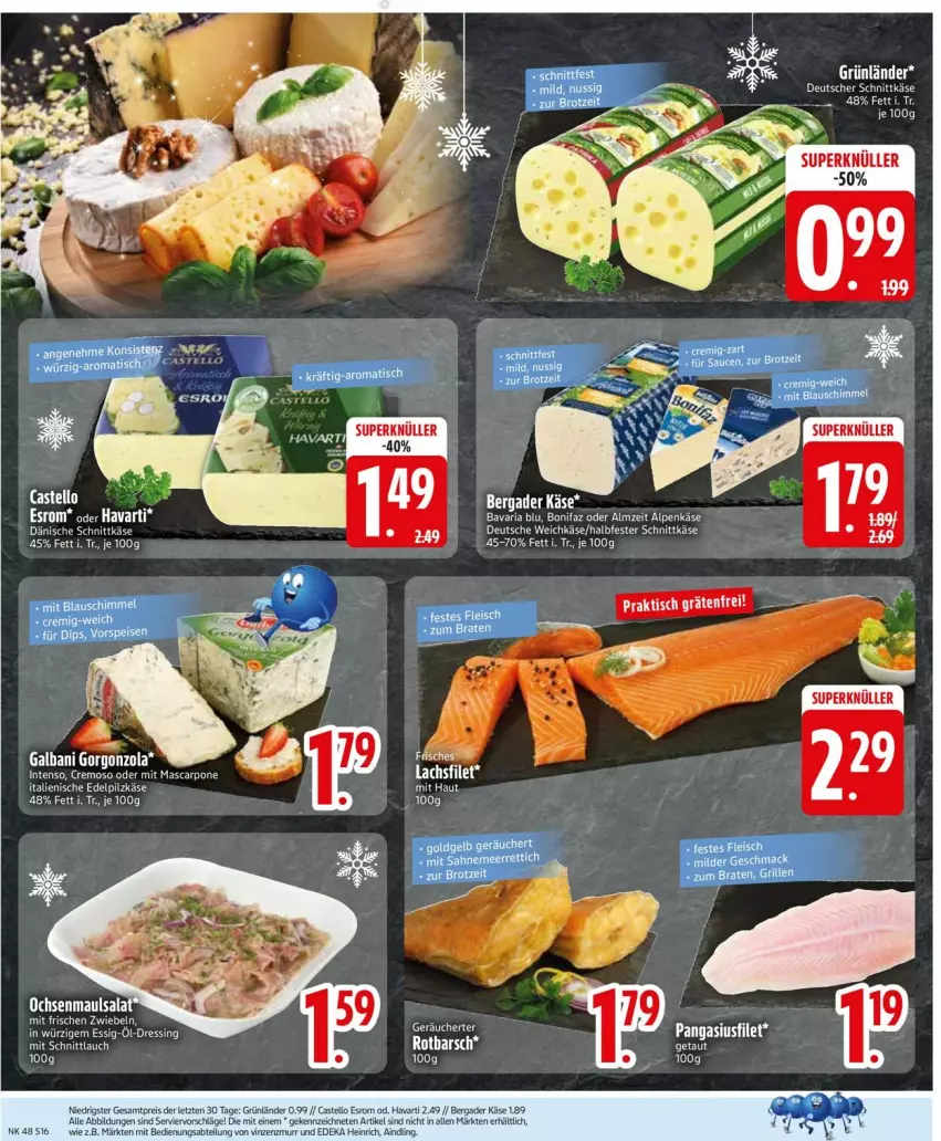 Aktueller Prospekt Edeka - Prospekte - von 24.11 bis 29.11.2025 - strona 18 - produkty: bavaria blu, deka, deutscher schnittkäse, eis, esrom, filet, galbani, gorgonzola, grünländer, halbfester schnittkäse, intenso, Käse, lachs, lachsfilet, LG, mascarpone, reis, Ria, Rotbarsch, salat, schnittkäse, Ti, weichkäse, Yo, ZTE, zwiebel, zwiebeln