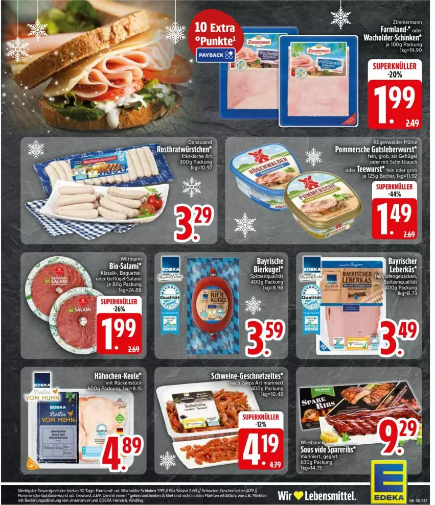 Aktueller Prospekt Edeka - Prospekte - von 24.11 bis 29.11.2025 - strona 19 - produkty: Becher, bio, Bio-Salami, eis, erde, Geflügel, gutsleberwurst, leberwurst, Pommersche, reis, salami, schinken, schwein, schweine, spareribs, Ti, wein, weine, wiltmann, wurst, ZTE