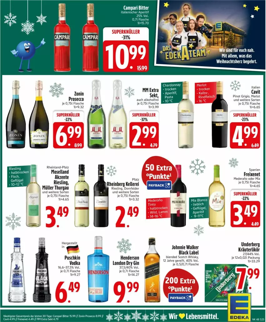 Aktueller Prospekt Edeka - Prospekte - von 24.11 bis 29.11.2025 - strona 25 - produkty: alkohol, black label, blended scotch, blended scotch whisky, chardonnay, dornfelder, dry gin, ecco, elle, enders, ente, flasche, freixenet, gin, johnnie walker, kräuter, kräuterlikör, lack, likör, london dry, london dry gin, merl, merlot, mm extra, moselland, Müller, Pinot, pinot grigio, prosecco, riesling, scotch, scotch whisky, sekt, Ti, underberg, whisky