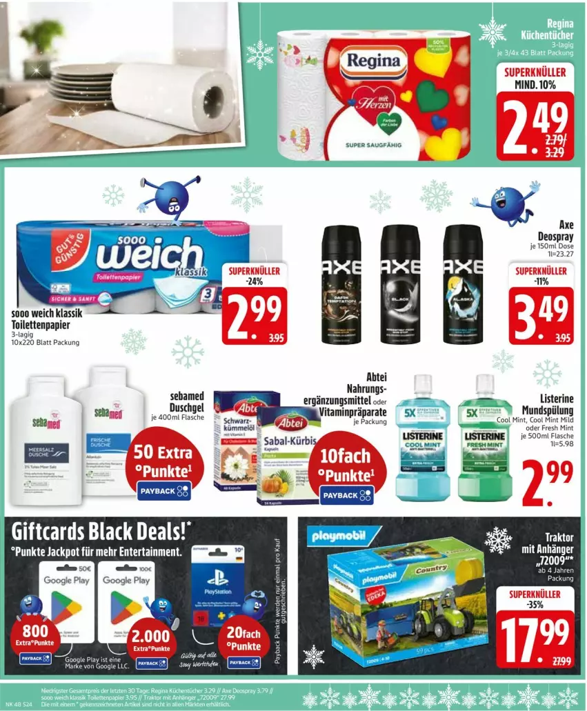 Aktueller Prospekt Edeka - Prospekte - von 24.11 bis 29.11.2025 - strona 26 - produkty: Abtei, Anhänger, deo, deospray, flasche, google play, lack, listerine, mint, papier, Ti, toilettenpapier, vita