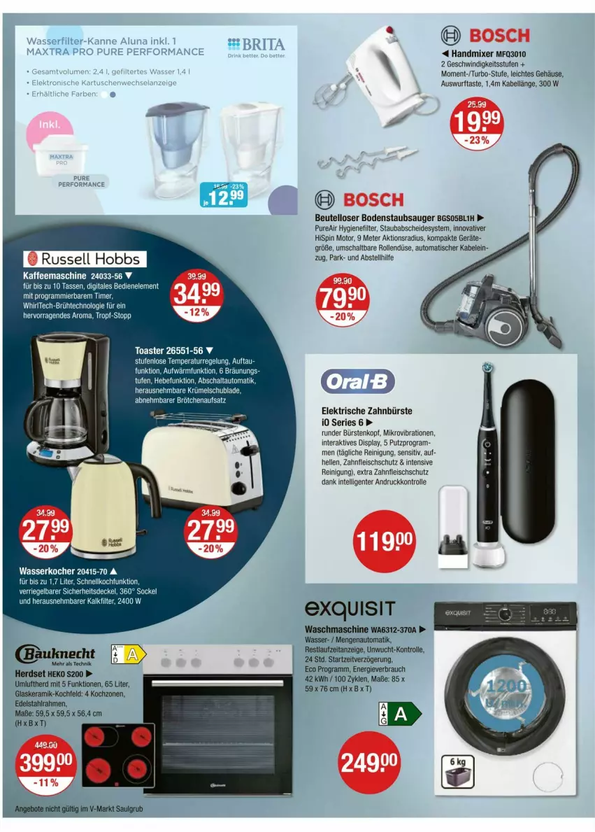 Aktueller Prospekt Vmarkt - Prospekte - von 04.09 bis 10.09.2025 - strona 16 - produkty: auto, beutel, bodenstaubsauger, brita, brötchen, brötchenaufsatz, bürste, bürsten, decke, Deckel, edelstahl, eis, elektrische zahnbürste, elle, ente, fleisch, glaskeramik, glaskeramik-kochfeld, handmixer, hygienefilter, Intel, kaffee, kaffeemaschine, keramik-kochfeld, Kocher, kochfeld, Mixer, Rauch, Reinigung, riegel, russell hobbs, Schal, staubsauger, tee, Ti, timer, tisch, waschmaschine, wasser, wasserkocher, zahnbürste