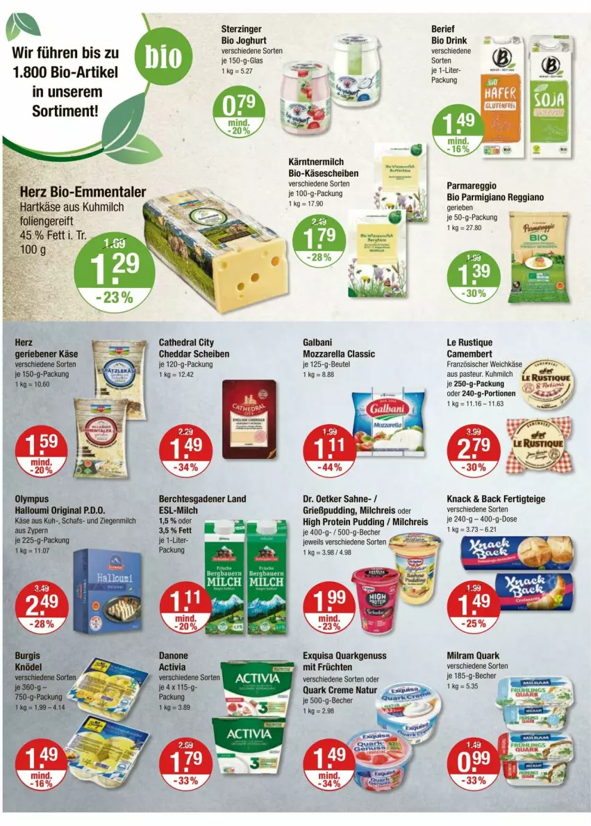 Aktueller Prospekt Vmarkt - Prospekte - von 04.09 bis 10.09.2025 - strona 6 - produkty: Becher, beutel, bio, Bio-Käse, camembert, cheddar, creme, Dr. Oetker, eis, exquisa, französischer weichkäse, früchte, früchten, galbani, gin, Grießpudding, hafer, Halloumi, je 250-g-packung, joghur, joghurt, Käse, käsescheiben, Le Rustique, milch, milchreis, milram, mozzarella, natur, nuss, parmigiano, parmigiano reggiano, pudding, quark, reggiano, reis, rel, sahne, Ti, weichkäse