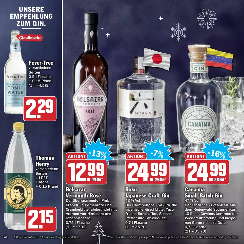 Aktueller Prospekt Hit - Prospekte - von 29.11 bis 31.12.2021 - strona 28 - produkty: aktionspreis, beere, Belsazar, Blüte, eis, elle, fever-tree, flasche, frucht, gin, glasflasche, grapefruit, himbeer, himbeere, johannisbeere, kirsch, orange, orangen, pfeffer, reis, tee, teller, thomas henry, Ti, tisch, Vermouth, Yo