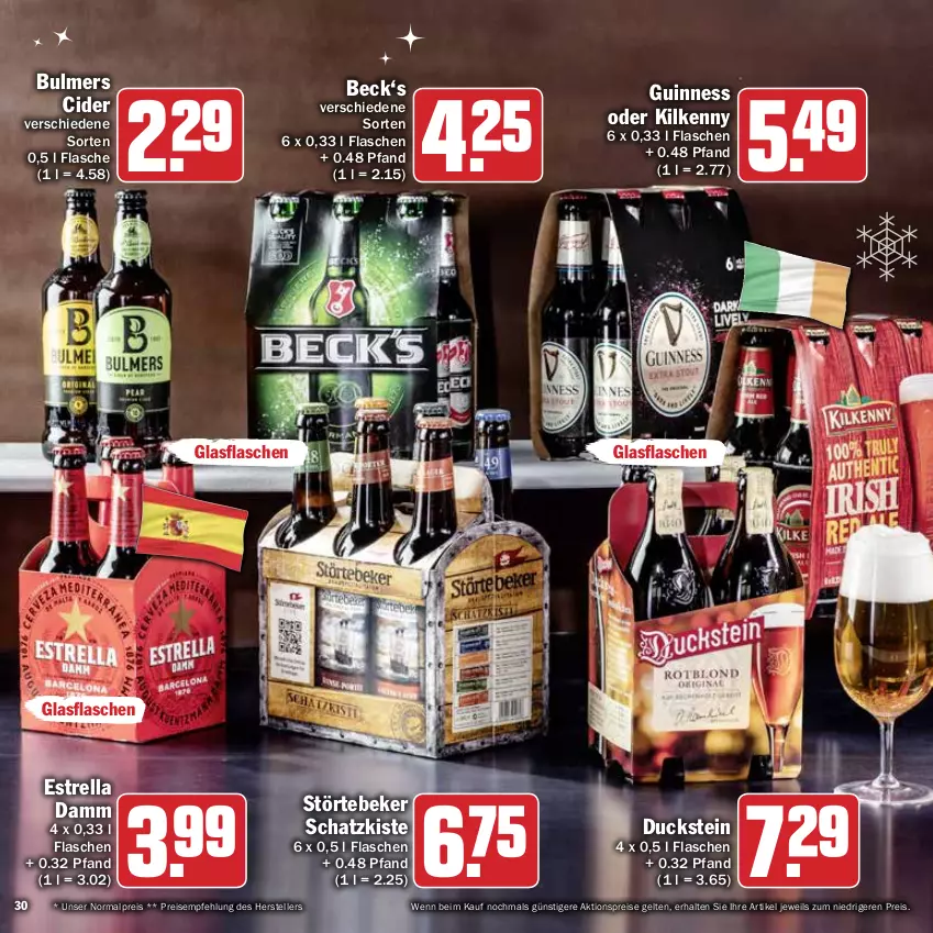 Aktueller Prospekt Hit - Prospekte - von 29.11 bis 31.12.2021 - strona 30 - produkty: aktionspreis, cider, Duck, eis, elle, Estrella Damm, flasche, glasflasche, Guinness, Kilkenny, reis, rel, störtebeker, teller, Ti