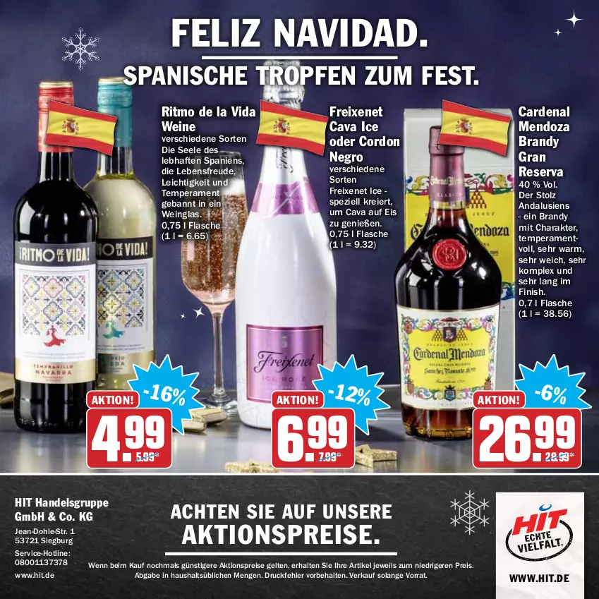 Aktueller Prospekt Hit - Prospekte - von 29.11 bis 31.12.2021 - strona 32 - produkty: aktionspreis, Cava, eier, eis, Finish, flasche, freixenet, reis, Spezi, Ti, wein, weine