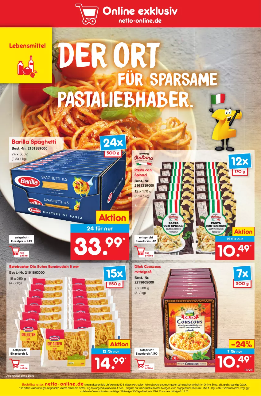 Aktueller Prospekt Netto Marken-Discount - Filial-Angebote - von 05.09 bis 10.09.2022 - strona 49 - produkty: angebot, barilla, bernbacher, bestpreis, couscous, eis, lebensmittel, LG, ndk, nudel, nudeln, pasta, reis, spaghetti, Ti, versandkostenfrei, ZTE