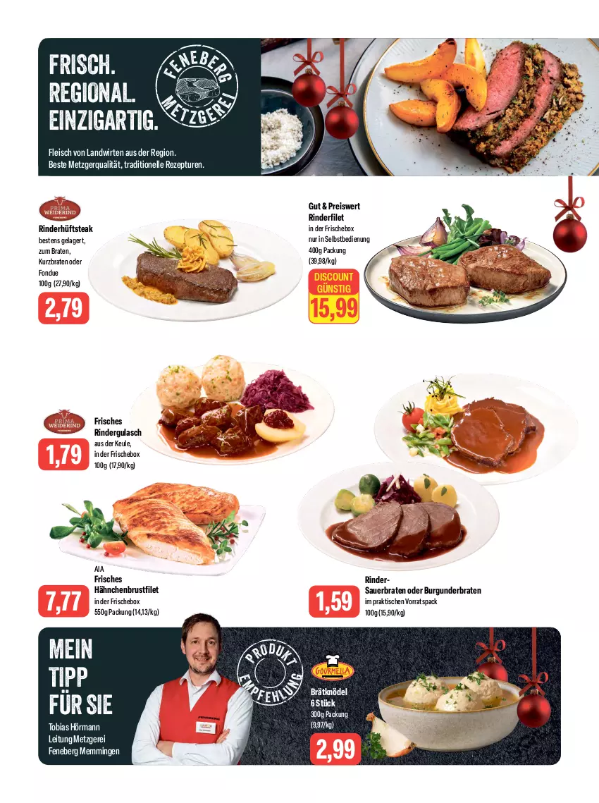 Aktueller Prospekt Feneberg - Prospekte - von 21.12 bis 23.12.2023 - strona 2 - produkty: auer, braten, brustfilet, burgunder, discount, eis, elle, emmi, filet, fleisch, Fondue, gulasch, hähnchenbrust, hähnchenbrustfilet, hüftsteak, Knödel, reis, rezept, rind, rinder, rinderfilet, rindergulasch, steak, Ti, tisch