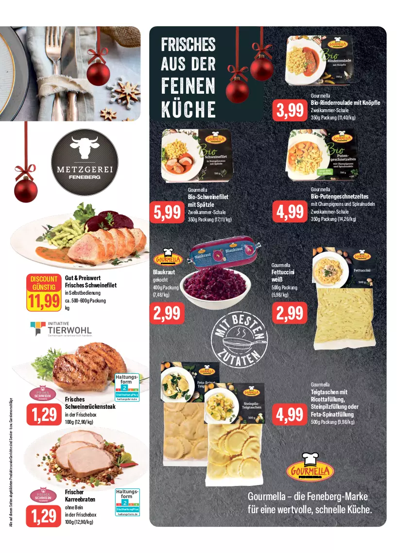 Aktueller Prospekt Feneberg - Prospekte - von 21.12 bis 23.12.2023 - strona 3 - produkty: bio, braten, champignon, champignons, cin, discount, eis, elle, feta, filet, garnier, geschnetzeltes, Kraut, küche, nudel, nudeln, pute, Putengeschnetzeltes, reis, ricotta, rind, rinder, Rinderroulade, Rückensteak, Schal, Schale, schwein, schweine, schweinefilet, schweinerücken, spinat, steak, Tasche, taschen, Ti, tuc, wein, weine, Zelt