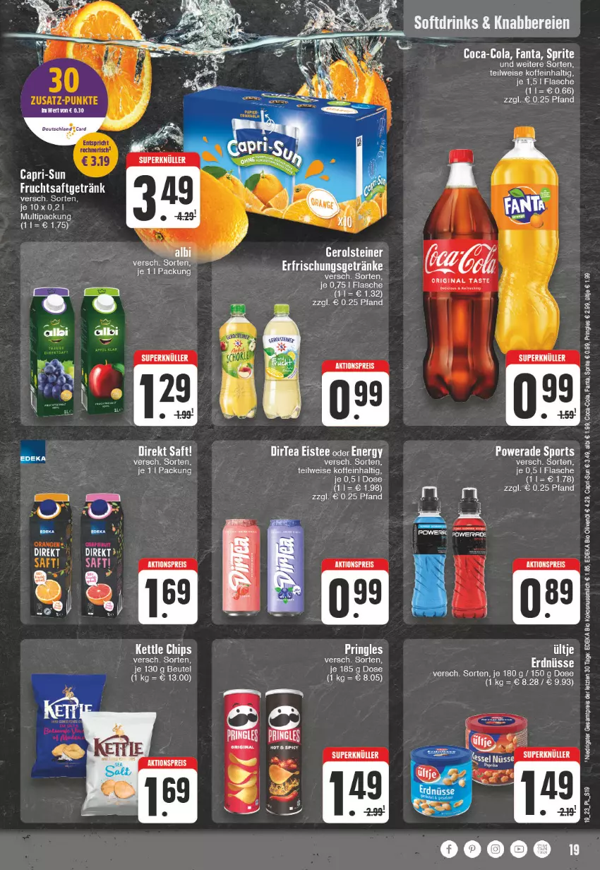 Aktueller Prospekt E Center - Angebote der Woche - von 08.05 bis 13.05.2023 - strona 19 - produkty: aktionspreis, beutel, bio, Cap, capri-sun, coca-cola, cola, deka, drink, drinks, edeka bio, eis, eistee, erdnüsse, erfrischungsgetränk, erfrischungsgetränke, fanta, flasche, frucht, fruchtsaft, fruchtsaftgetränk, getränk, getränke, kokos, kokosnuss, Kokosnussmilch, milch, nuss, olive, oliven, olivenöl, paprika, pringles, reis, ring, saft, sprite, tee, Ti, ültje, ZTE