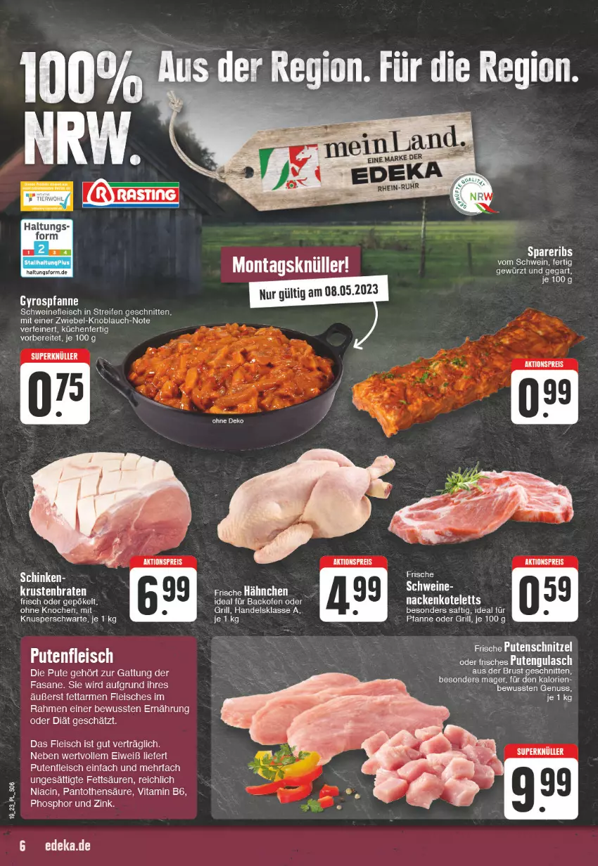 Aktueller Prospekt E Center - Angebote der Woche - von 08.05 bis 13.05.2023 - strona 6 - produkty: aktionspreis, braten, cin, eis, fleisch, gewürz, grill, gulasch, gyros, knoblauch, kotelett, krustenbraten, küche, Küchen, nackenkoteletts, pfanne, pute, Putenfleisch, putenschnitzel, reifen, reis, rel, saft, schinken, schnitten, schnitzel, schwein, schweine, schweinefleisch, Ti, vita, Vitamin B, wein, weine, zwiebel