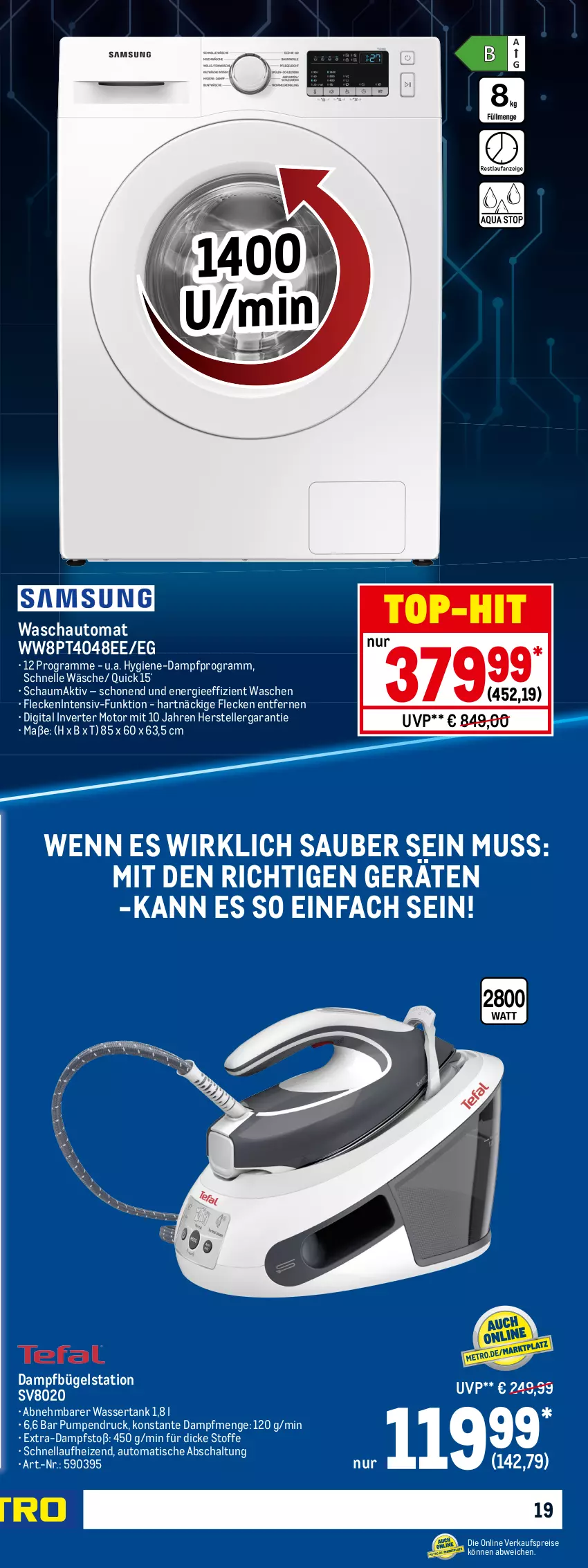 Aktueller Prospekt Metro - Technik Spezial - von 11.08 bis 24.08.2022 - strona 37 - produkty: auto, Bau, bügel, Bügelstation, dampfbügelstation, decke, eis, elle, geschirr, geschirrspüler, Gläser, HP, klarspüler, Rauch, Reinigung, reis, salz, Schal, schauma, teller, Ti, tisch, top-hit, wasser, wassertank