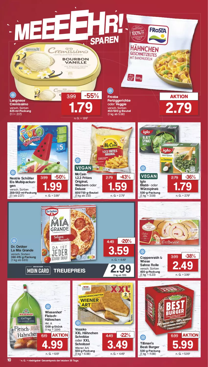 Aktueller Prospekt Famila - Prospekte - von 05.08 bis 10.08.2024 - strona 13 - produkty: beutel, burger, coppenrath, cremissimo, Dr. Oetker, eis, fertiggericht, fertiggerichte, fleisch, frosta, gin, iglo, langnese, langnese cremissimo, mccain, reis, sahne, schnitzel, Schöller, sim, spinat, Ti, veggie, vossko, Weste, wiener, wiesenhof, ZTE