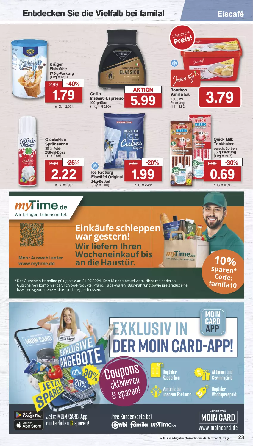 Aktueller Prospekt Famila - Prospekte - von 05.08 bis 10.08.2024 - strona 26 - produkty: aust, Babynahrung, beutel, bourbon, bourbon vanille, decke, eis, eiskaffee, espresso, gewinnspiel, gin, glücksklee, gutschein, gutscheine, kaffee, krüger, reis, sahne, Spiele, Tchibo, Ti, Trinkhalme, vanille, ZTE