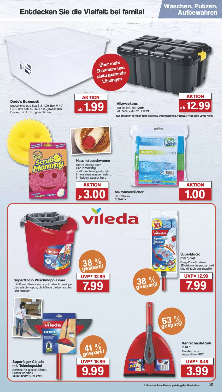 Aktueller Prospekt Famila - Prospekte - von 05.08 bis 10.08.2024 - strona 34 - produkty: decke, Deckel, eimer, eis, elle, jever, latte, LG, mikrofaser, Mikrofasertücher, reis, rel, ring, rwe, schwamm, Spülen, spülmaschinen, Teleskop, teleskopstiel, teller, Ti, tücher, wasser, weck, Wischmopp