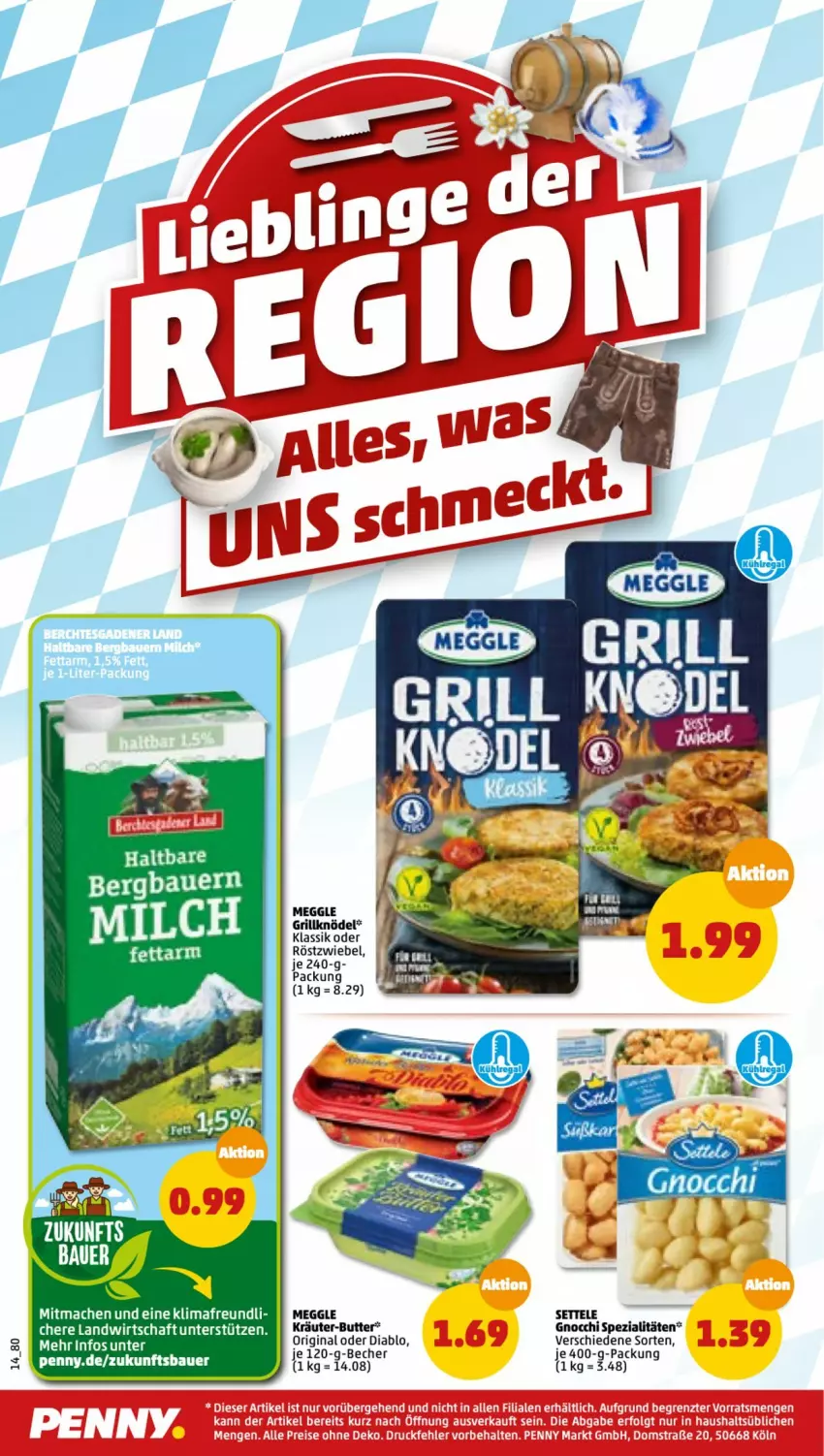 Aktueller Prospekt Penny - Prospekte - von 27.06 bis 02.07.2022 - strona 14 - produkty: auer, Bau, Bauer, Becher, butter, eier, gin, gnocchi, grill, Knödel, kräuter, kräuter-butter, mac, meggle, settele, Spezi, Ti, zwiebel