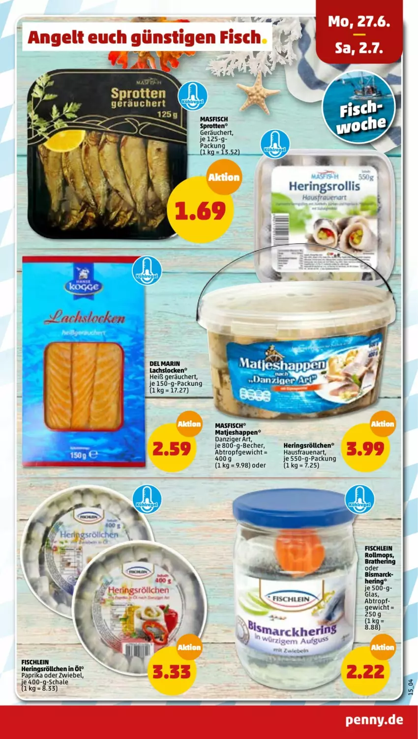 Aktueller Prospekt Penny - Prospekte - von 27.06 bis 02.07.2022 - strona 15 - produkty: Becher, bismarck, fisch, hering, Herings, lachs, matjes, paprika, ring, Schal, Schale, Sprotten, zwiebel